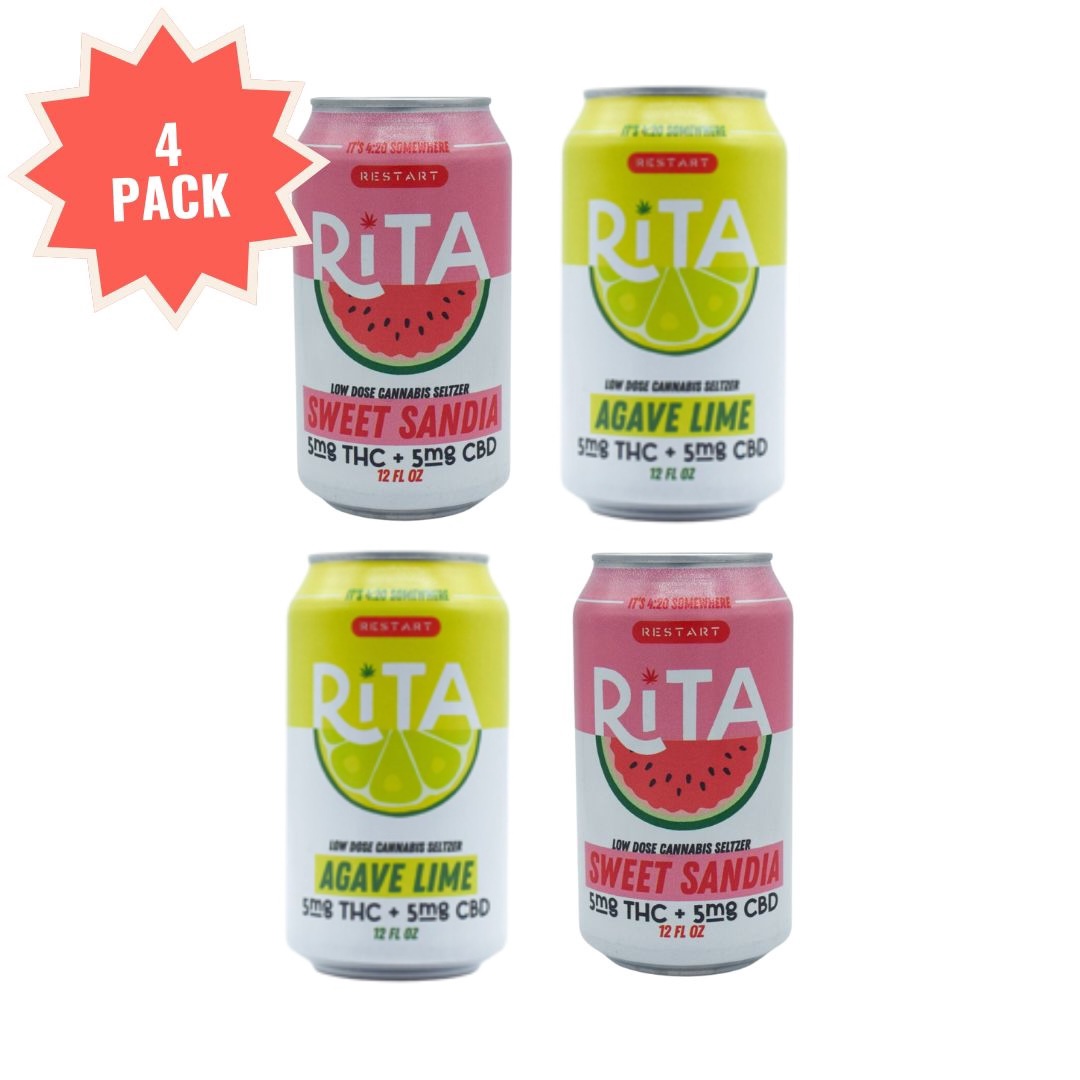RESTART Rita Delta 9 THC 10MG Cannabis Seltzer Variety 4-pk (1:1) / (2xAgave Lime + 2xSweet Sandia)